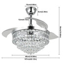 Modern chrome crystal fan chandelier led light bedroom retractable