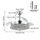 Modern chrome crystal fan chandelier led light bedroom retractable
