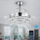 Modern chrome crystal fan chandelier led light bedroom retractable