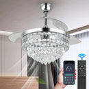 Modern chrome crystal fan chandelier led light bedroom retractable