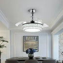 Modern chrome crystal fan chandelier led light bedroom retractable