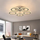 Modern chrome crystal flush mount rings living room light