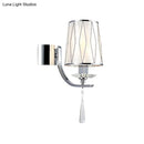 DecorBites™ Modern Chrome Wall Lamp with K9 Crystal Drop and Diamond-Pattern Barrel Design
