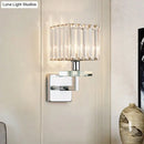 Modern chrome cuboid crystal wall mounted light bedroom sconce