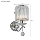 Modern chrome cylinder clear crystal wall light fixture bedroom