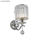 Modern chrome cylinder clear crystal wall light fixture bedroom
