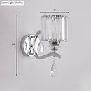 Modern chrome cylinder wall light with crystal block bedroom sconce