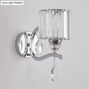 Modern chrome cylinder wall light with crystal block bedroom sconce