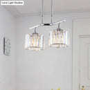 DecorBites™ Modern Chrome Drum Crystal Pendant Light for Dining Room Island – 2/3 Bulbs Hanging from Ceiling