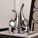 Modern chrome elephant sculpture ceramic bookends living room decor