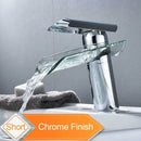 Modern chrome glass spout basin faucet bathroom waterfall design