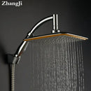 Modern chrome & gold square rainfall shower head bathroom