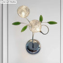 Modern chrome green crystal leaf wall mount lamp bedroom sconce