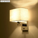 Modern chrome rectangle wall sconce beige linen bedroom light e26 e27