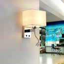 Modern chrome rectangle wall sconce beige linen bedroom light e26 e27