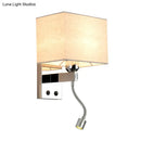 Modern chrome rectangle wall sconce beige linen bedroom light e26 e27