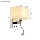 Modern chrome rectangle wall sconce beige linen bedroom light e26 e27
