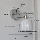 Modern chrome ribbed clear glass wall lamp bedroom pull chain light