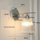 Modern chrome ribbed clear glass wall lamp bedroom pull chain light
