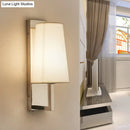 Modern chrome wall sconce light with cone fabric shade bedroom