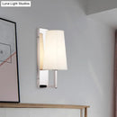 Modern chrome wall sconce light with cone fabric shade bedroom