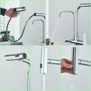 Modern chrome waterfall kitchen faucet with pull out spray