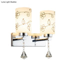Modern chrome white glass cylinder wall sconce bedroom floral light