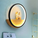 Modern circular black wall light with decorative deer living room