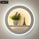 Modern circular dimmable led wall lamp with shelf for bedroom