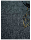 Modern Classic 8x10 Solid Plain Black and Silver Blended Hand Loomed Modern Scandinavian Art Silk Area Rug