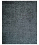 Modern Classic 8x10 Solid Plain Black and Silver Blended Hand Loomed Modern Scandinavian Art Silk Area Rug