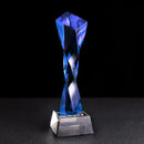 Modern clear & blue glass twisted column trophy office award