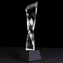 Modern clear & blue glass twisted column trophy office award