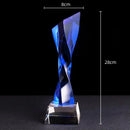 Modern clear & blue glass twisted column trophy office award