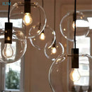 Modern clear bubble glass ball pendant light kitchen black metal fixtures