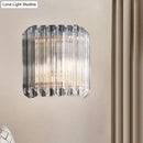 Modern clear crystal half drum light fixture bedroom wall sconce