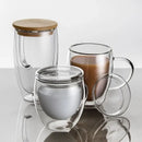 Modern clear double wall tumbler set with bamboo lids for dining room
