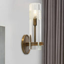 DecorBites™ Modern Clear Glass Sconce with Brass Metal Arm and 1 Bulb Wall Light Fixture