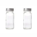 Modern clear glass seasoning jar set with black lids for kitchen