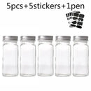 Modern clear glass seasoning jar set with black lids for kitchen
