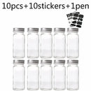 Modern clear glass seasoning jar set with black lids for kitchen