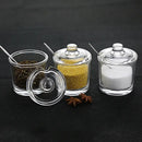 Modern clear glass seasoning jar with spoon kitchen spice jar