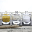 Modern clear glass seasoning jar with spoon kitchen spice jar