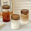 Modern clear glass tea cup with wood lid kitchen coffee jar