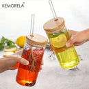Modern clear glass tumbler cups with bamboo lids 4-piece kitchen set