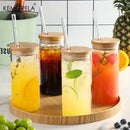 Modern clear glass tumbler cups with bamboo lids 4-piece kitchen set