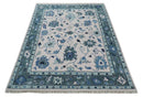 Peach And Gray Hand Knotted Traditional Oushak Custom Made Wool Area Rug