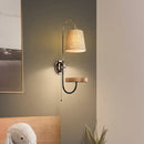 Modern conical fabric wall mount lamp with wood shelf bedroom light