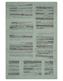 Modern Contemporary Beige Hand Knotted 2x3 Wool Area Rug