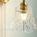 Modern copper wall sconce with clear glass bedroom pull chain light